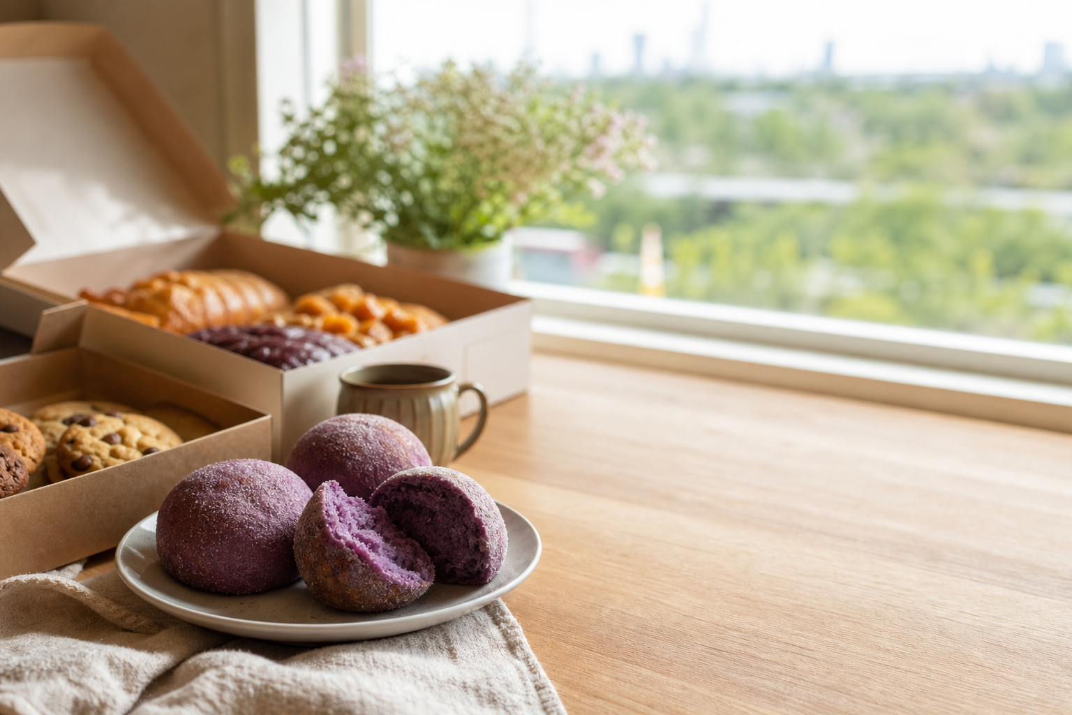 Filipino desserts including ube pandesal and ensaymada from Soft Bakes by KC in Calgary